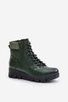 Light Insulated Women's Ankle Boots On Platform And Wedge Dark Green Savindria
