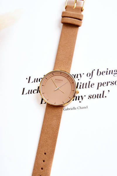 Zegarek Pasek Zamsz Damski Bez Niklu Beżowy Ernest