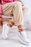 Buty Sportowe Platforma Wiązane Biało-Niebieskie Louisa