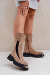 Fleece-Lined Flat Heel Boots Beige Palimra 
