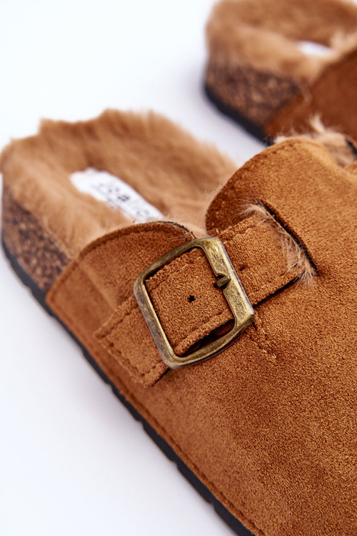 Women's Suede Mules with Faux Fur Brown Haidamia