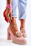Elegant Pumps With Ornament Smooth Pink and Beige Caterine