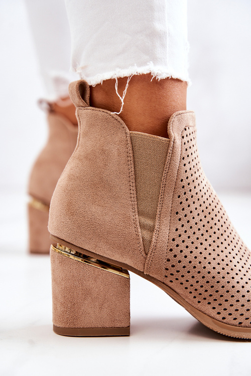 Suede Openwork Cowboy Boots Dark Beige Helloni