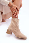Leather Aperture Boots on Heel Beige Pearls