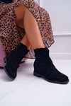 Women's Boots On Stiletto Heel Flat Heel Warmed Behind The Ankle Black Demini