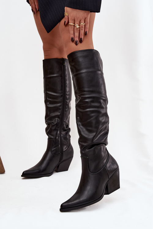 Cowboy Boots With Heel With Wrinkle Insulated Black Rosvian
