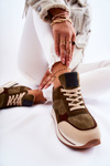 Women's Suede Sports Shoes Green and Beige Elisse