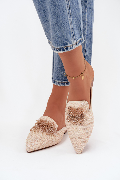 Damskie Klapki Z Ozdobą Beżowe Katrine