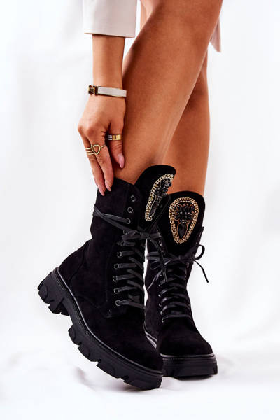 Suede boots with decoration Black Elaina