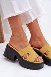 Damskie Klapki Na Masywnym Obcasie I Platformie Żółte Rizana