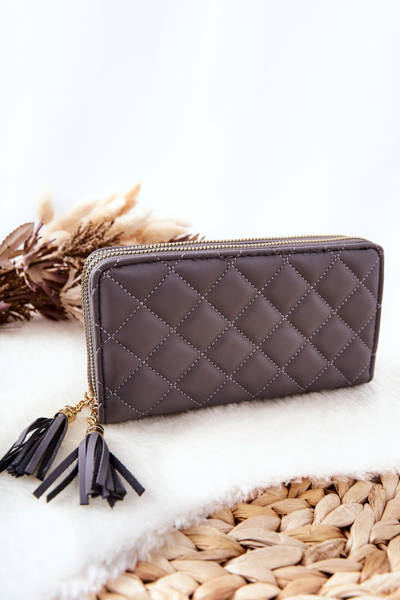 Large Quilted Wallet with Zips Grey