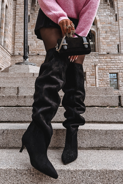 Kozaki Damskie Eko Zamsz Wsuwane Na Szpilce Czarne Ysolienne