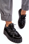 Buty Sportowe Damskie Skóra Platforma Czarne M01/1 Zazoo