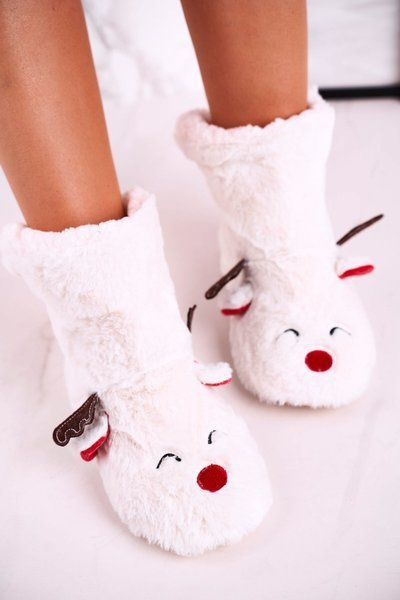 Christmas Insulated Slippers With Reindeer White Rudolph