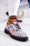 Women's Leather Brogues Oxfords Maciejka 4087A-38 White With Flowers 