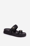 Womens Platform Slippers With Golden Buckles Black Wernone