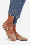 Ballet flats with strap and gold buckle Eco suede Beige Adelora