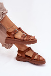 Ladies Eco Leather Sandals With Buckles Camel Jeneliena
