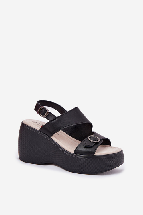Leather Womens Sandals On Wedge And Platform S.Barski LR51-540 Black