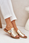 Elegant Leather Slippers On Flat Heel Zazoo 40423 Gold