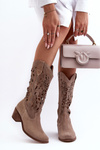 Suede Cowboy Boots Ażurowe Dark Beige Lewski 3320