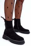 Suede Lace-Up Flat Heel Boots Black Lakyta
