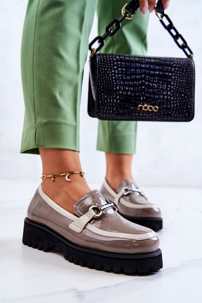 Lacquered Women's Loafers Beige and White Cassida