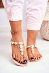 Women's Rubber Pearls Beige Flip-Flops Edith