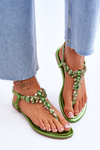 Women's Sandals Flip Flops With Stones Green Lenisa