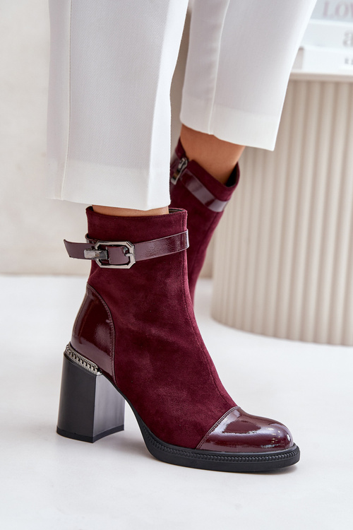 Women's Insulated Heeled Boots With Decorative Buckle MR880-085 Bordeaux D&A