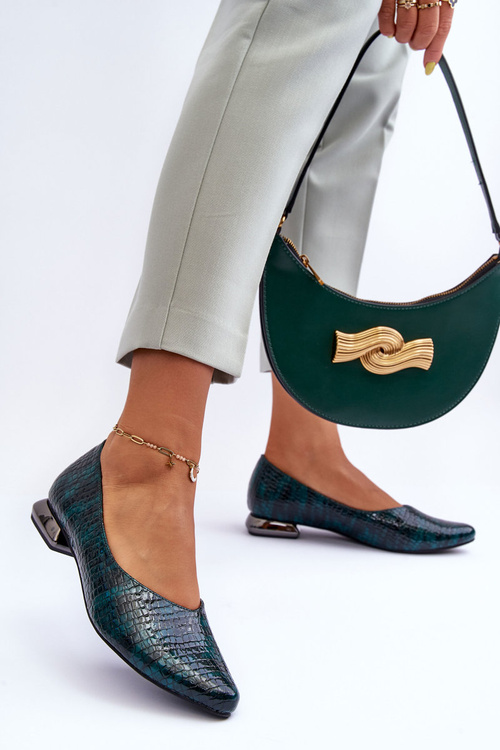 Leather Lacquered Ballet Flats on Flat Heel Dark Green Vaani