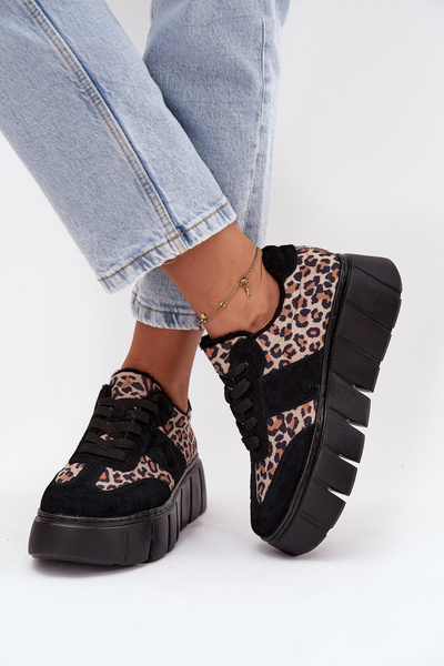 Suede Insulated Sneakers for Women on a Thick Platform Vinceza 66841 Panther Black