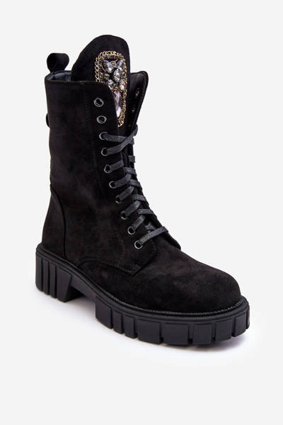 Leather Ankle Boots with Jewellery Embellishment Black Marx