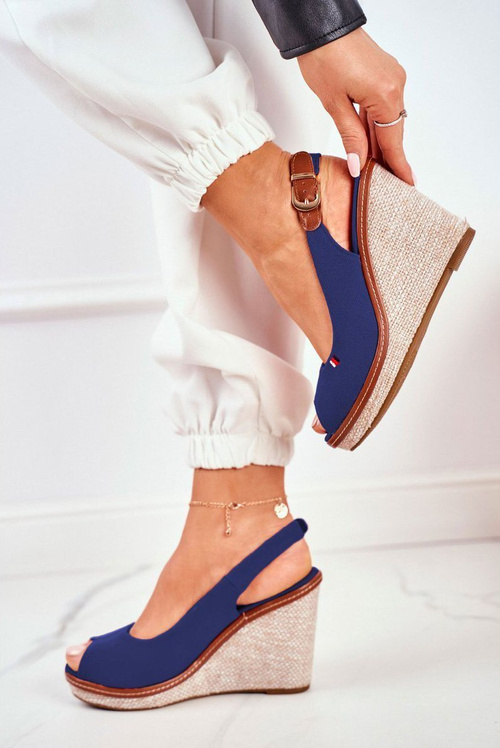 Sandały Na Plecionej Koturnie Granatowe Tommy