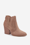 Openwork Women's Ankle Boots on Heel S.Barski HY51-060 Beige