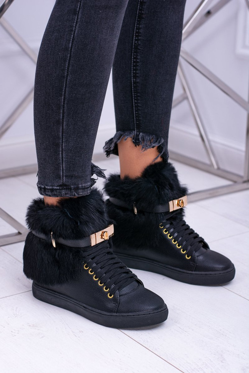 Lu Boo Black Boots with Natural Fur Gisele
