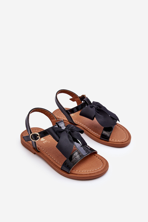 Sandałki Dziecięce Lakier Kokarda Czarne Netina 23DZ35-5816