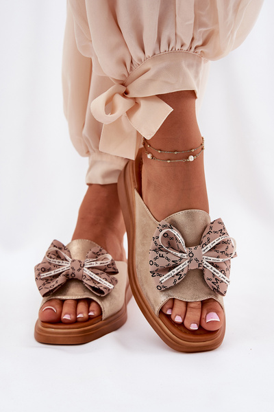 Women's Wedge Sandals With Bow Gold Moonzella