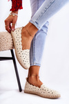 Women's Slip-on Ballerina Flats with Flowers Beige Vennice