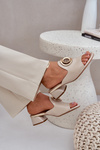 Elegant Ladies Slippers On Low Heel With Decoration Beige Feledis