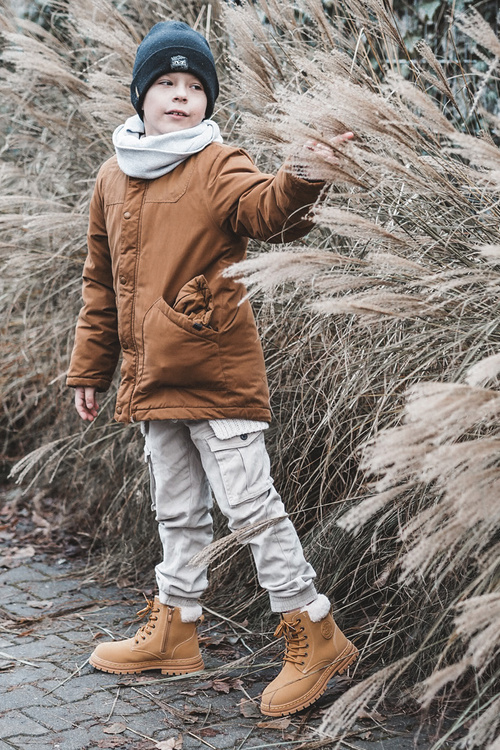 Children's Trapper Boots with a Zip and Sheepskin Camel Marialee
