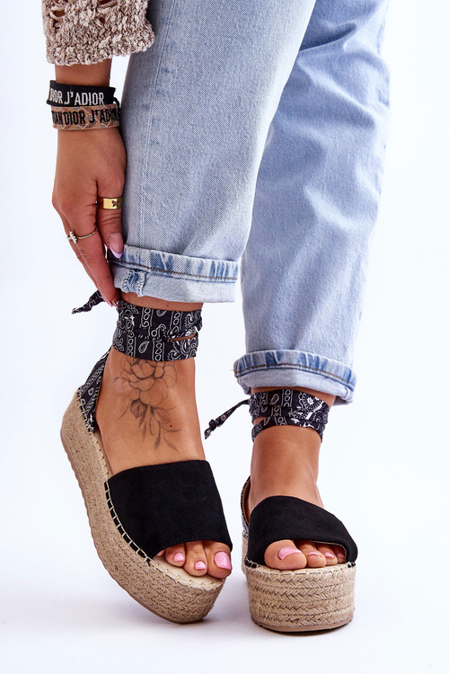 Suede Wedge Sandals Black Livia