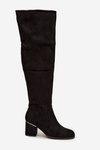 Women's Knee-high Boots on Block Heel Made of Eco Suede Black Zaretta