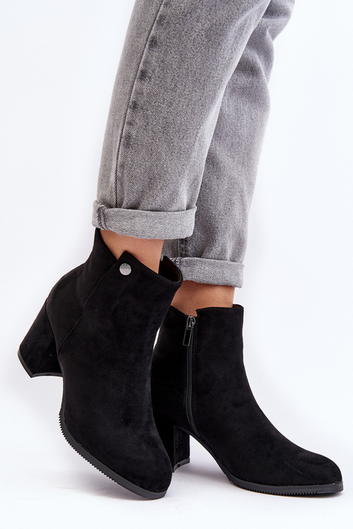 Black Suede Women's Ankle Boots with Block Heel Selela