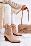 Women's Suede Openwork Boots Cowboy Beige Eleonore