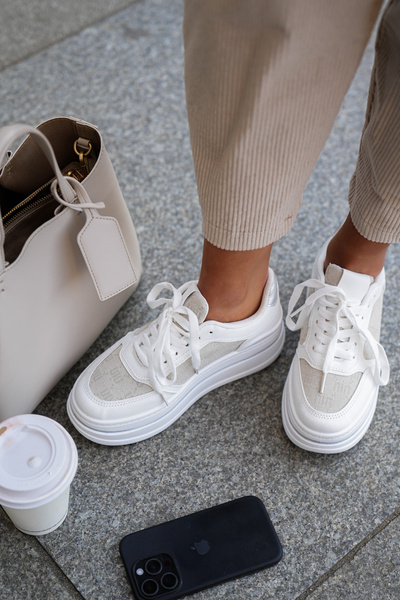 Sneakersy Na Platformie Wzór Białe Fenarra
