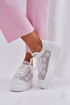 Damskie Sneakersy Z Szydełkową Cholewką Na Platformie Białe Mirietto