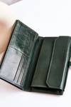 Large Leather Wallet With Magnet Green Nereva