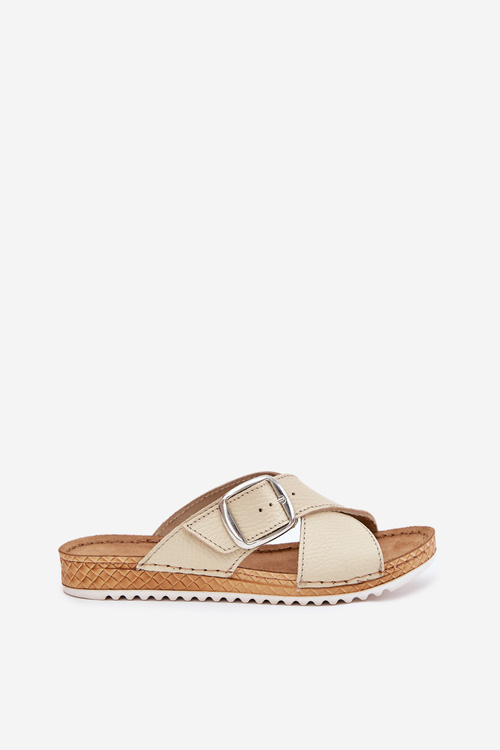 Women Leather Slippers With Buckle Beige Inblu VO0004GU