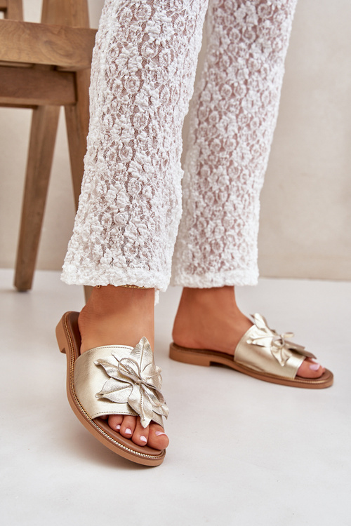 Klapki Skóra Naturalna Ozdoba Złote Zazoo 3667